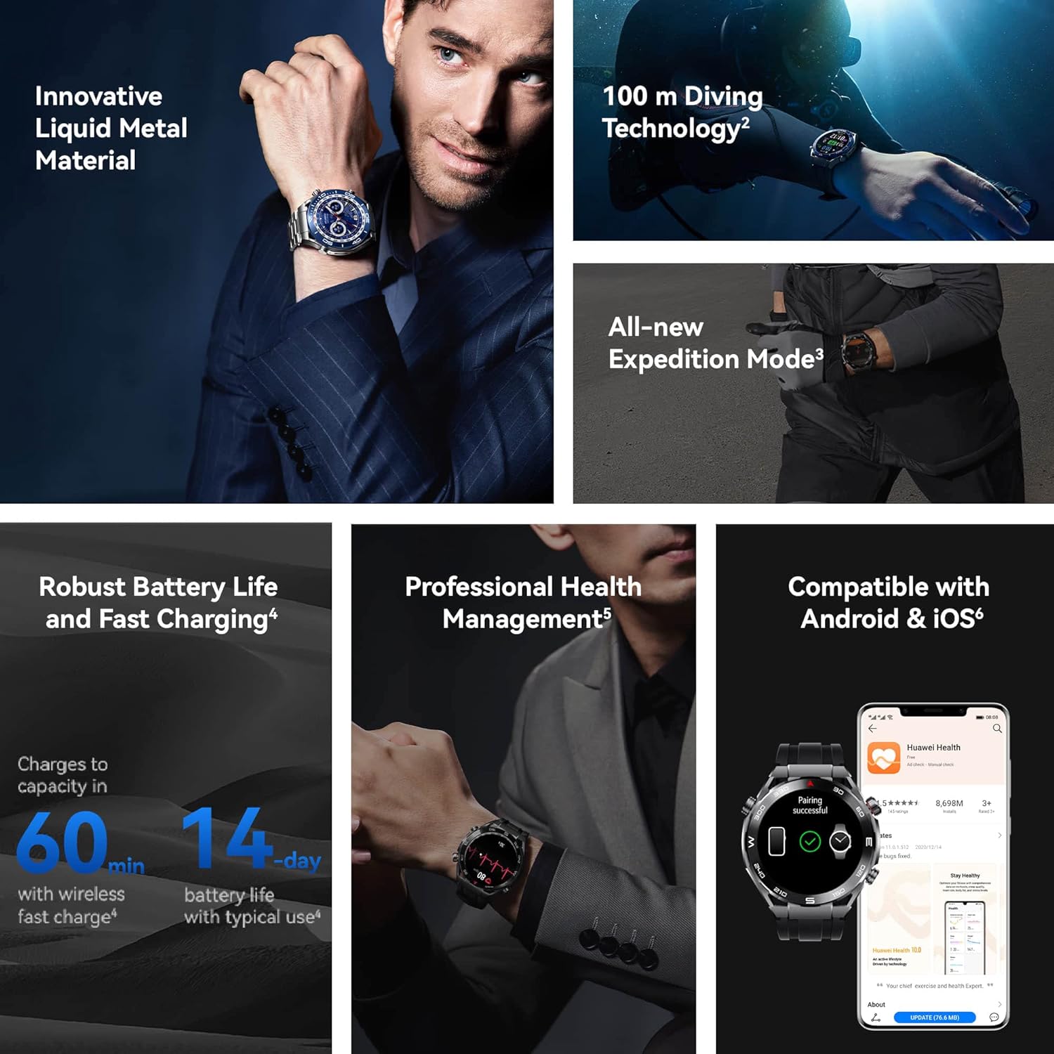 HUAWEI WATCH Ultimate Smart Watch - Zirconium Case, Sapphire Dial, Titanium Strap & Extra HNBR Strap Included - Precision GPS - Long Life Battery Fitness Watch Android and iOS Compatible - 46 MM Blue image 1 HUAWEI WATCH Ultimate Smart Watch - Zirconium Case, Sapphire Dial, Titanium Strap & Extra HNBR Strap Included - Precision GPS - Long Life Battery Fitness Watch Android and iOS Compatible - 46 MM Blue image 1